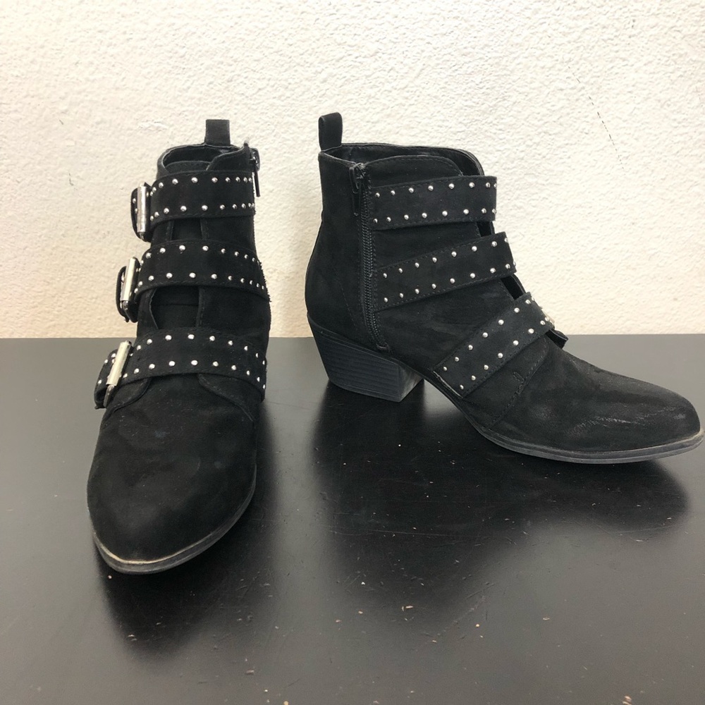 JustFab Black Faux Suede Studded Heeled Ankle Boots